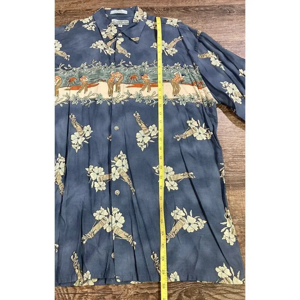 Campia Men’s Medium Hawaiian Shirt Blue Button Up Short Sleeve Golf Theme